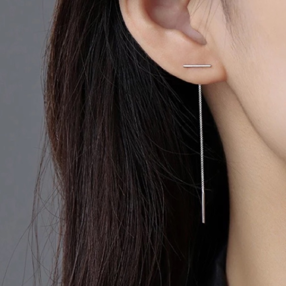 ๐ Sterling Silver 925 Bar Long Earrings - Picture 3 of 3